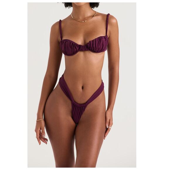 House Of CB Athens Ruched High-rise Bikini Bottoms Size Medium - Picture 1 of 8